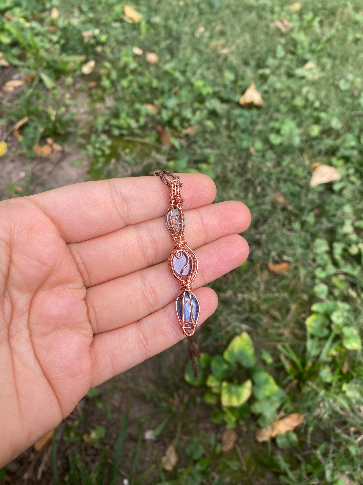 Blue Kyanite, Amethyst, and Labradorite Triple Stack in Copper