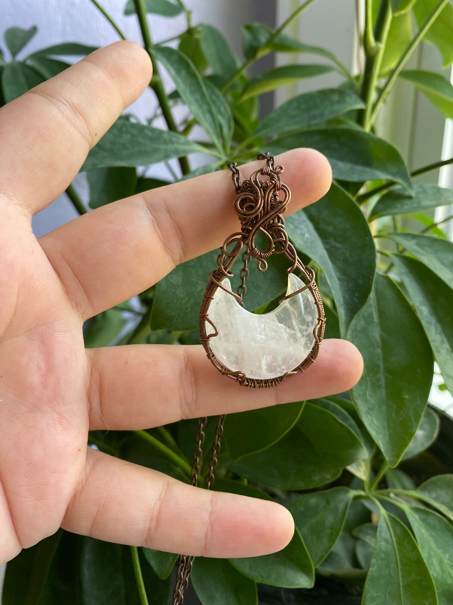Clear Quartz Crescent Moon Crystal Pendant - Illuminating Your Path