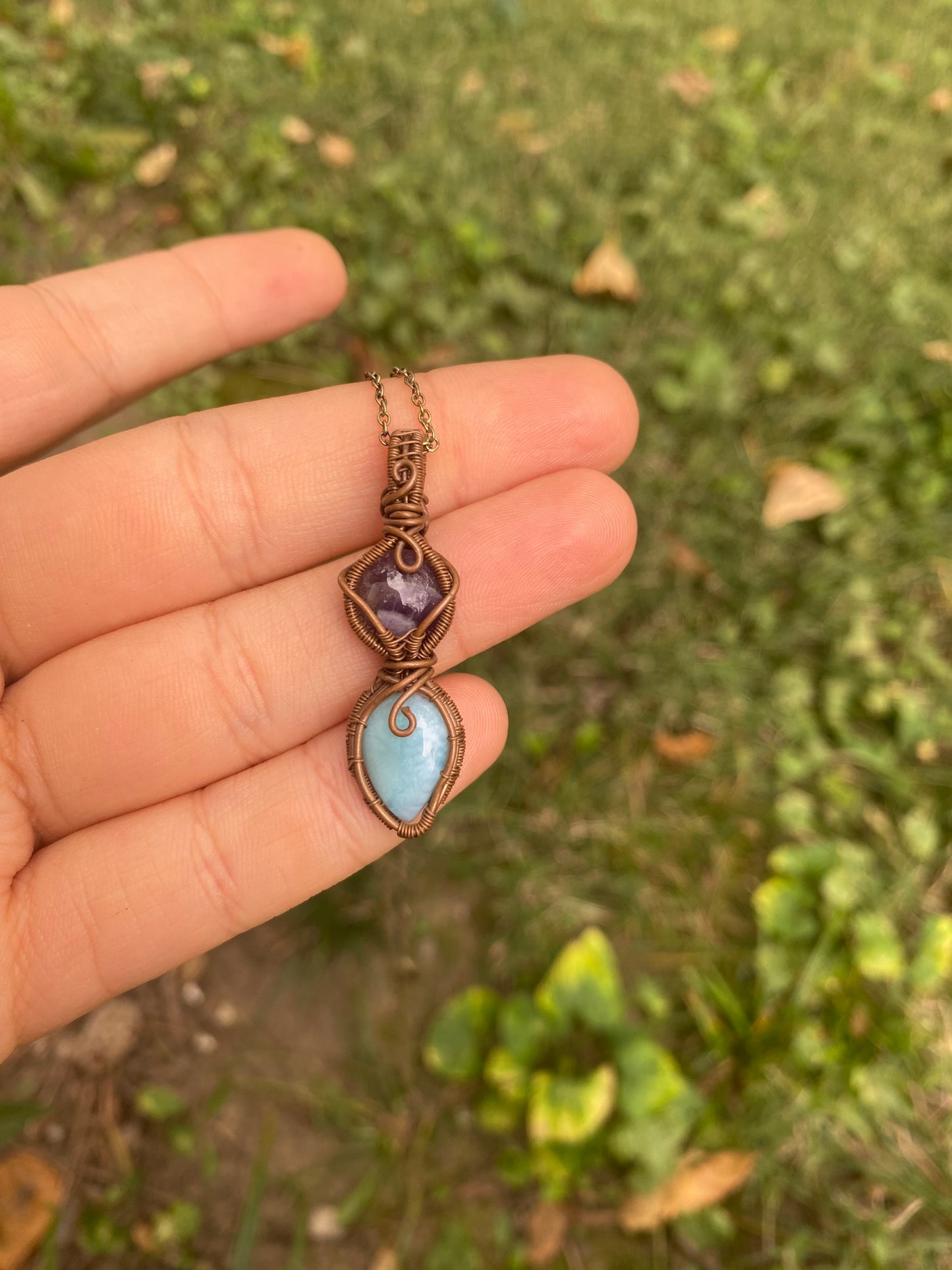 Amethyst and Larimar in Copper
