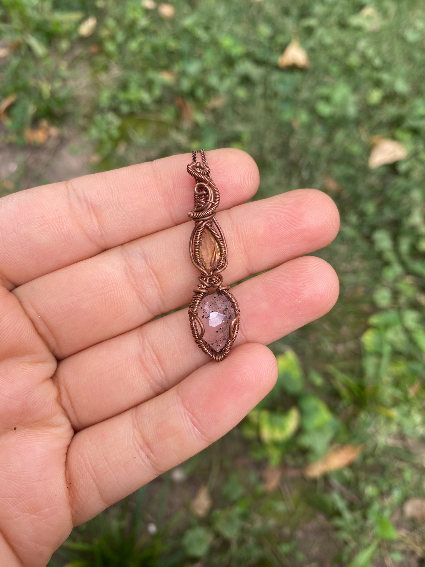 Citrine and Madagascar Rose Quartz with Diopside and Hematite inclusions
