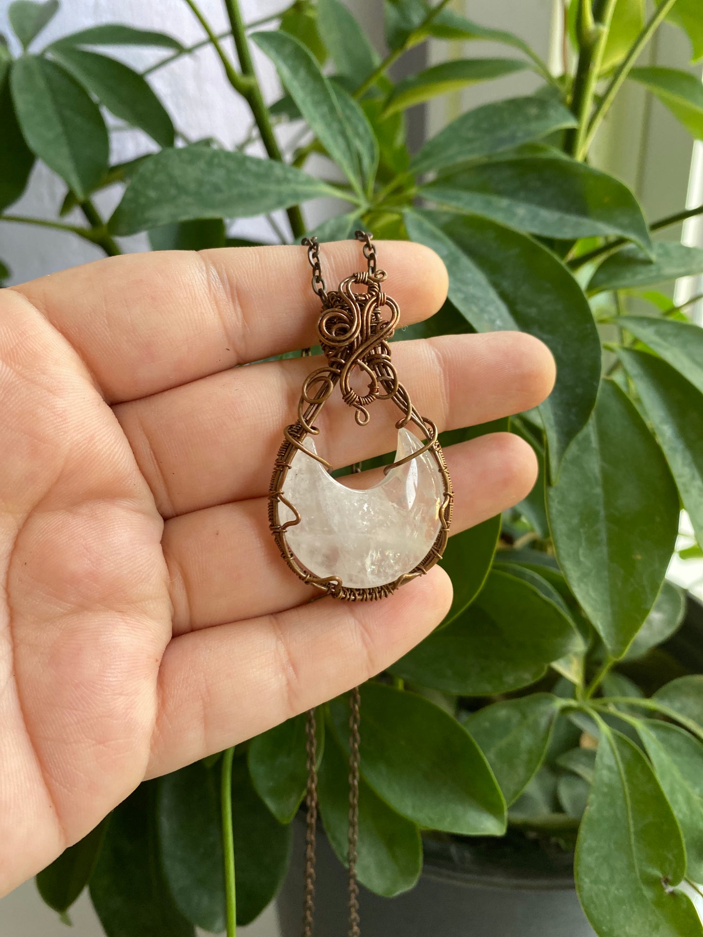 Clear Quartz Crescent Moon Crystal Pendant - Illuminating Your Path