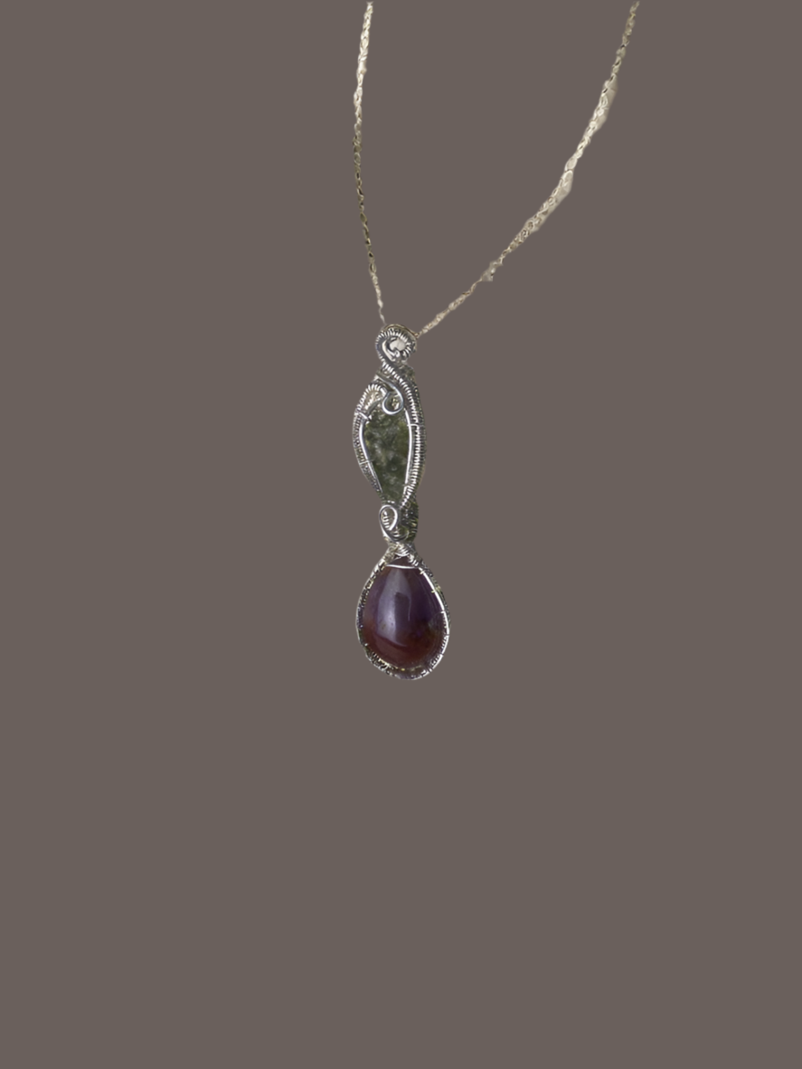 Moldavite and Super 7 in Sterling Silver