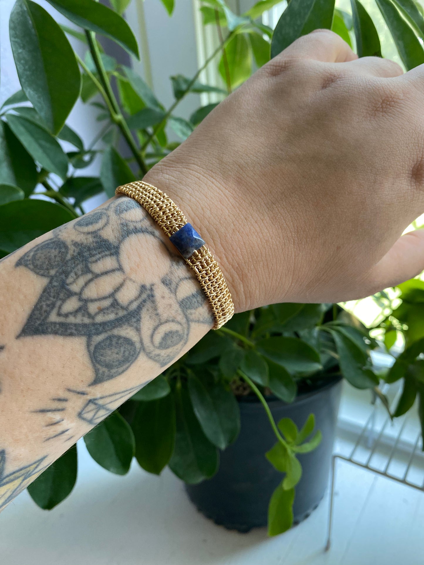 Elegance and Balance: Adjustable Sodalite Wire Cuff Bracelet