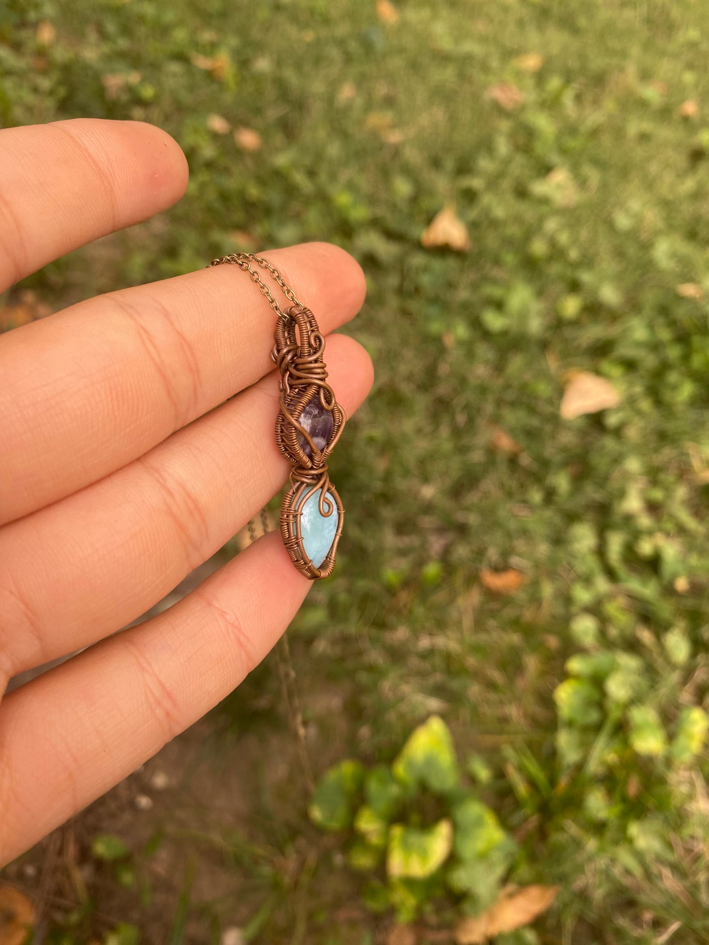 Amethyst and Larimar in Copper