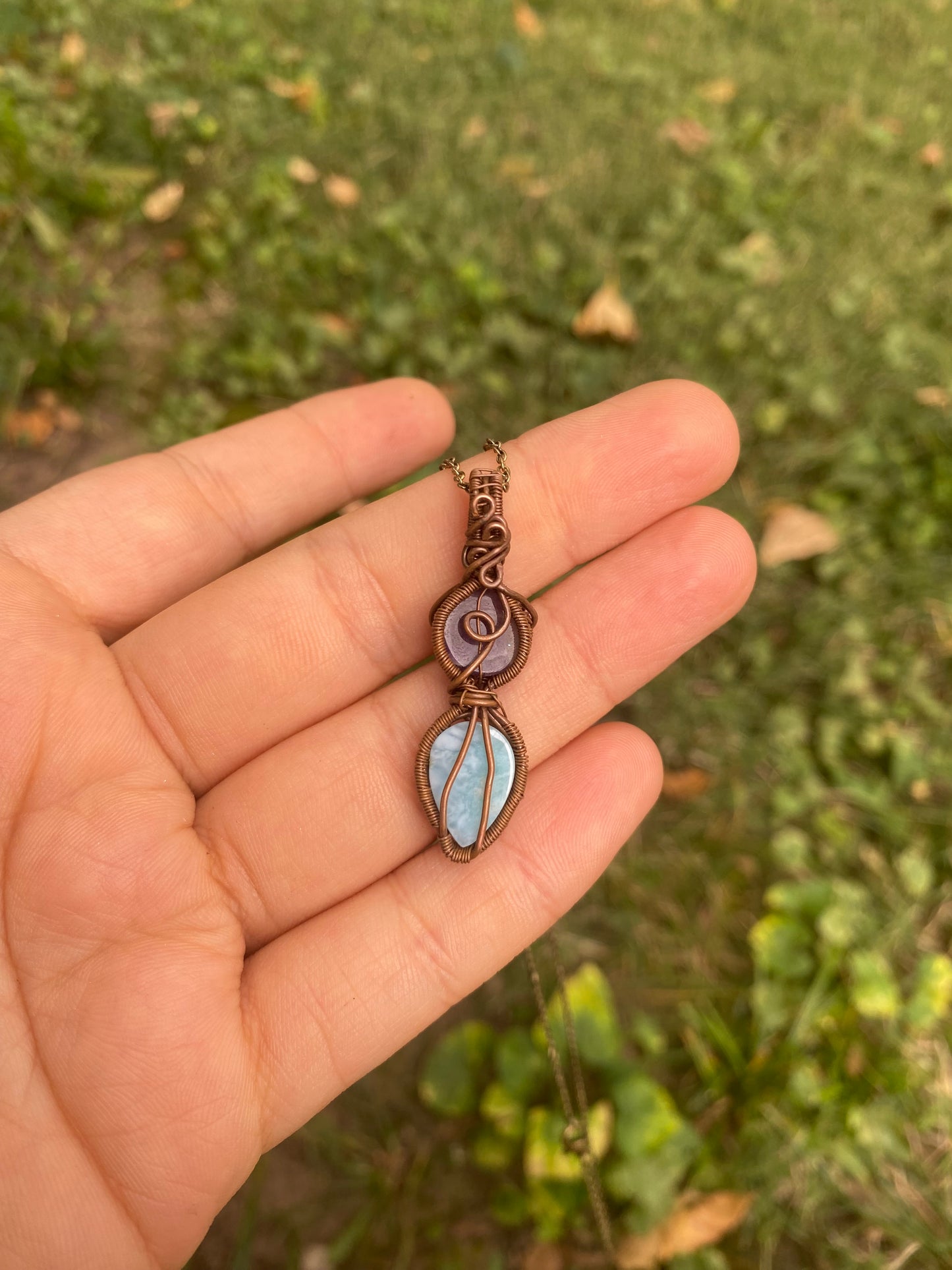 Amethyst and Larimar in Copper