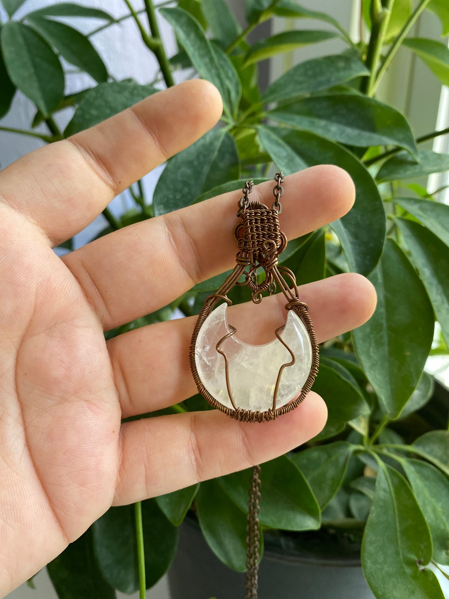 Clear Quartz Crescent Moon Crystal Pendant - Illuminating Your Path