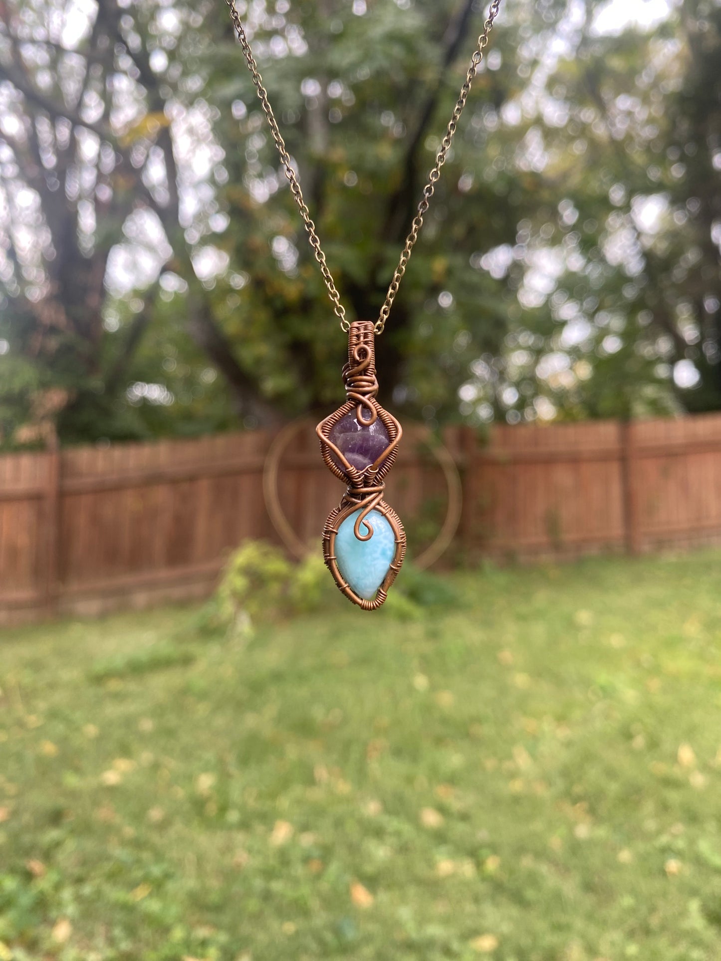 Amethyst and Larimar in Copper