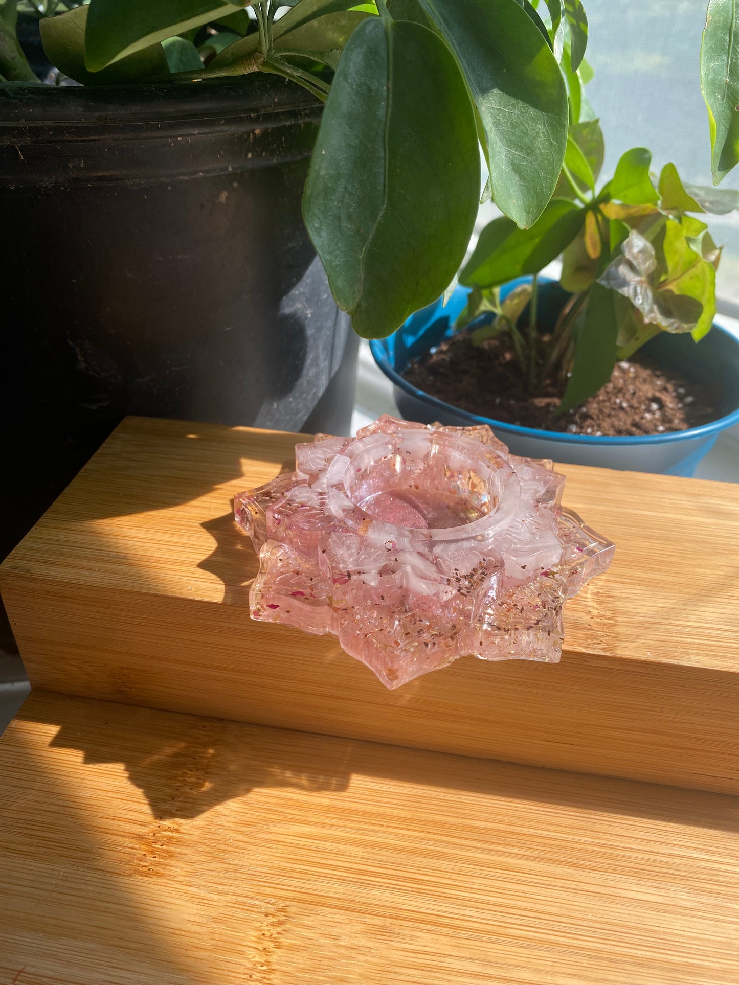 Enchanted Candle Holder: Self-Love Enchantment Candle Holder with Rose Quartz, Yarrow, Rose Petals, and Pink Mica