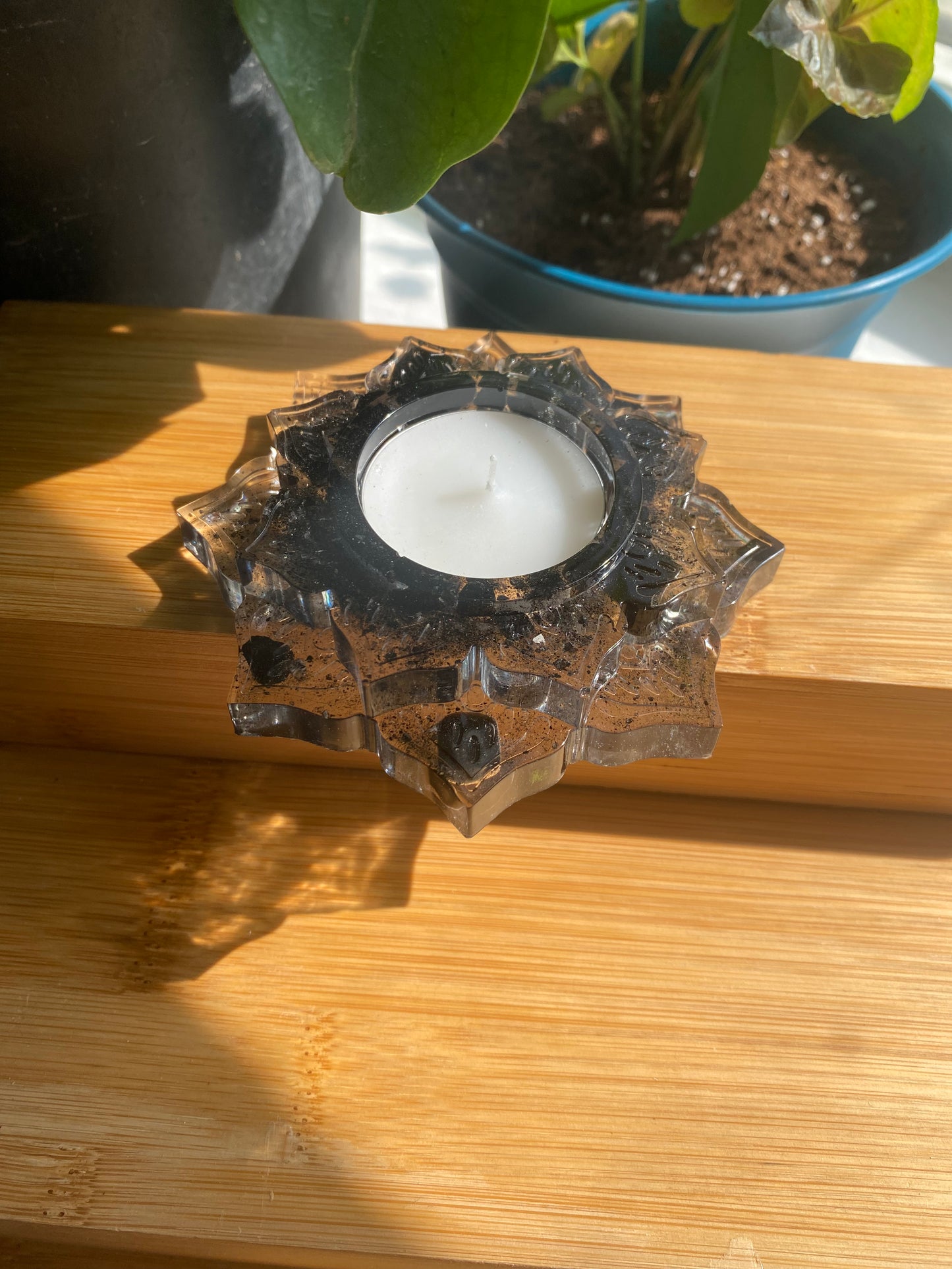 Enchanted Candle Holder: Protection Candle Holder with Black Tourmaline, Obsidian, Dead Sea Salt, and Charcoal