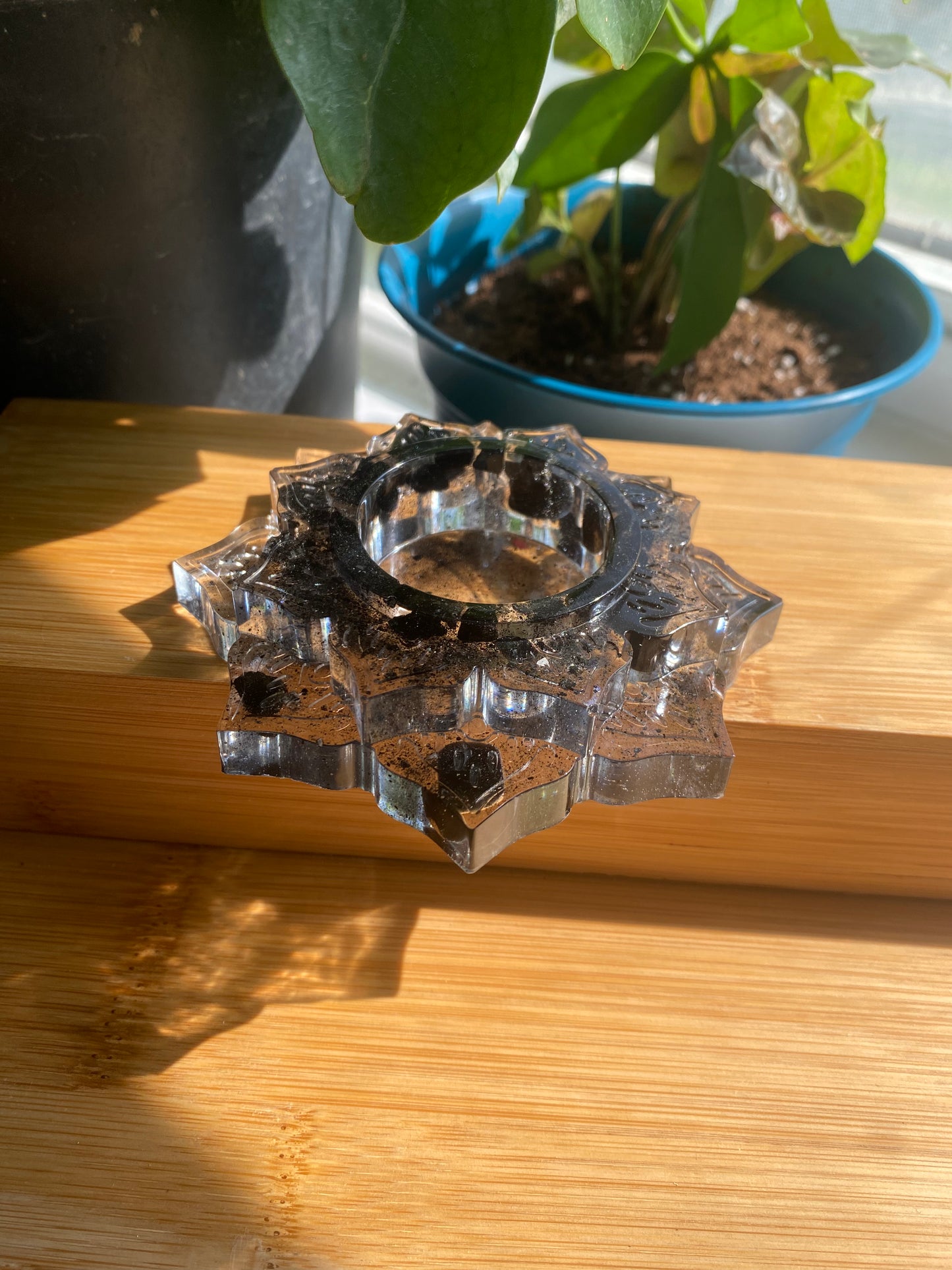 Enchanted Candle Holder: Protection Candle Holder with Black Tourmaline, Obsidian, Dead Sea Salt, and Charcoal