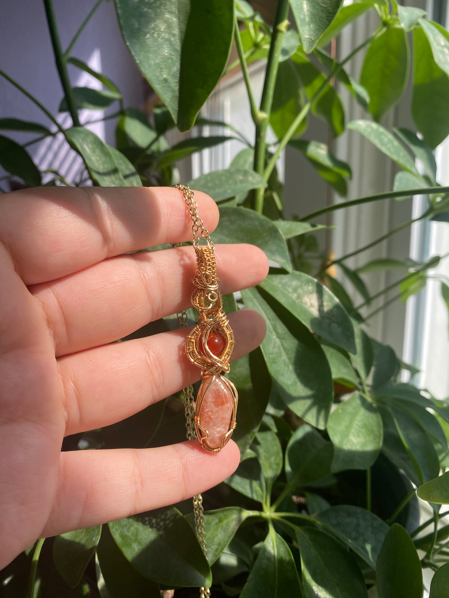 Joyous Carnelian, Sunstone, and Amethyst Citrine Crystal Pendant
