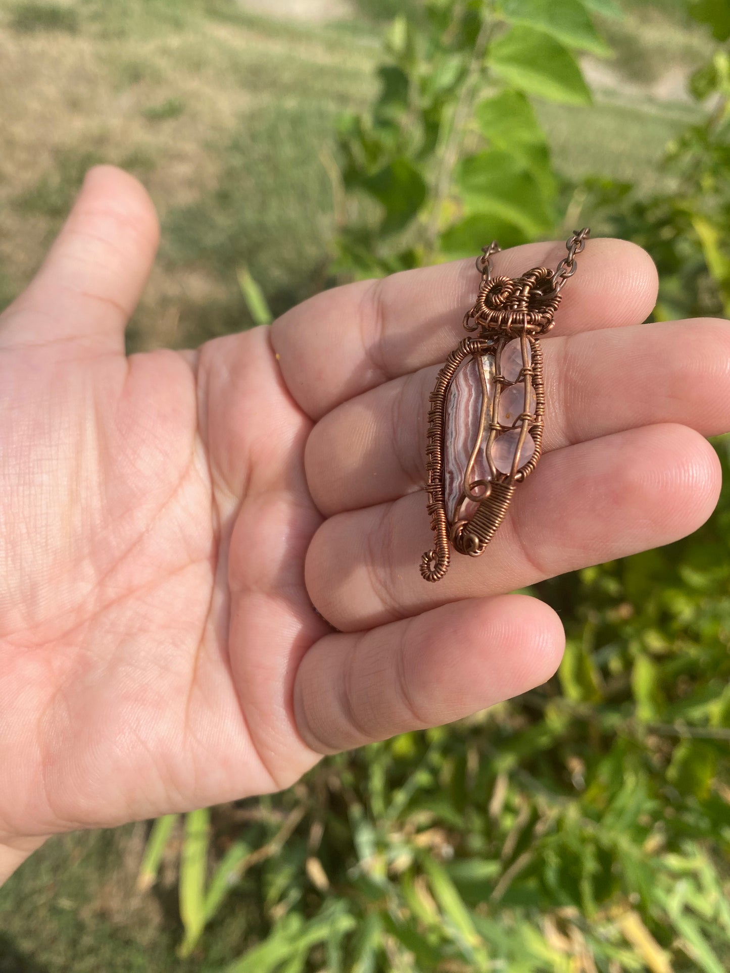 Harmony in Pink: Rhodochrosite and Pink Chalcedony Crystal Pendant
