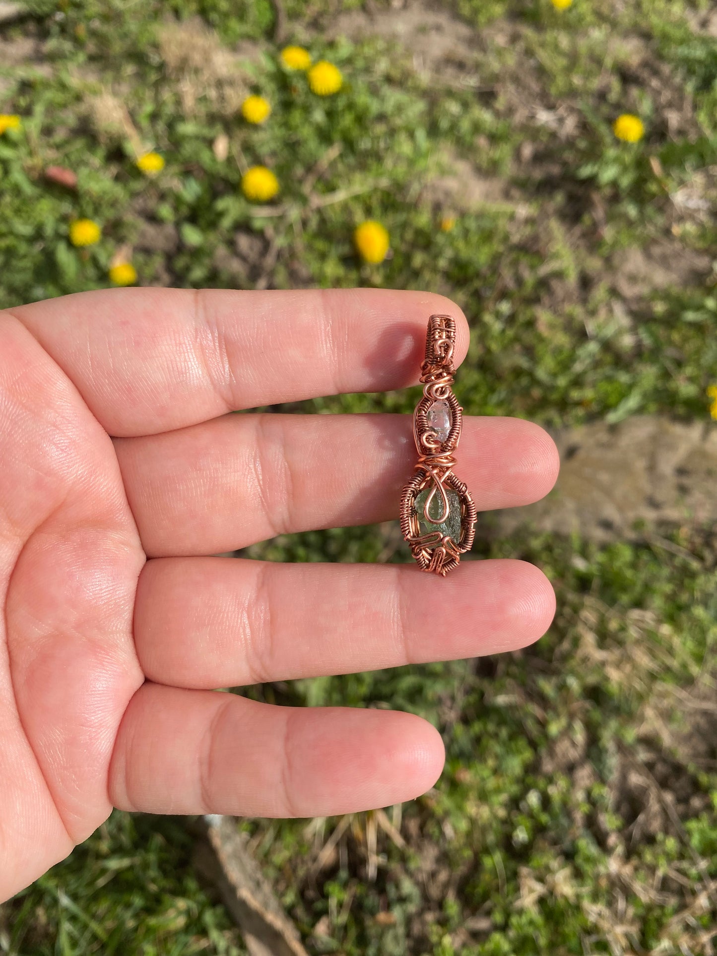 Moldavite and Herkimer Diamond Pendant