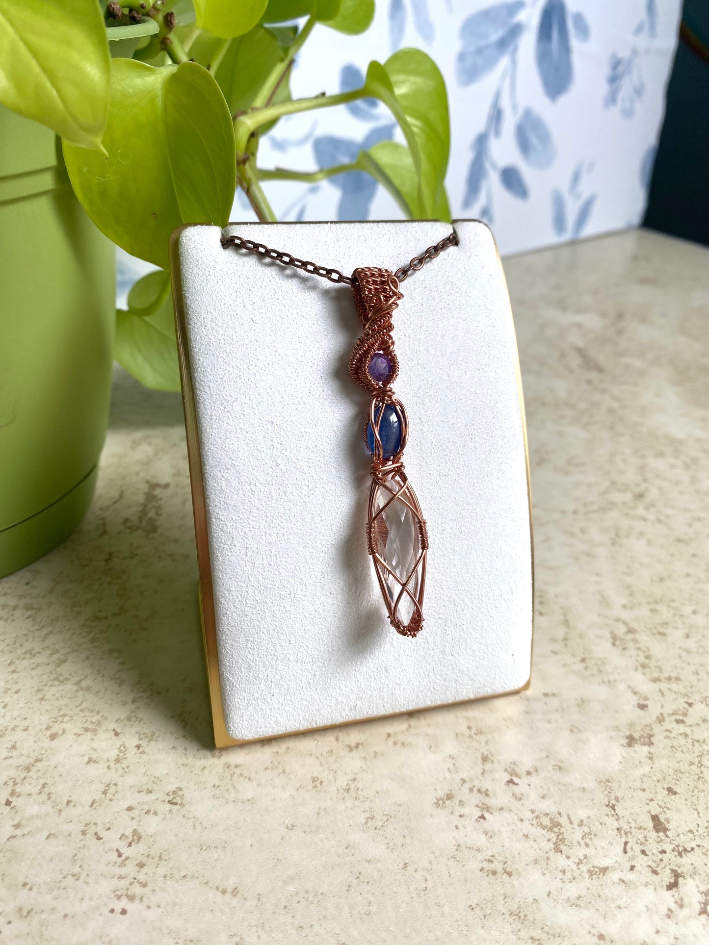 Communication Pendant Featuring Amethyst, Blue Kyanite, and Clear Quartz