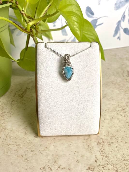 Larimar in Silver Wire Wrapped Pendant