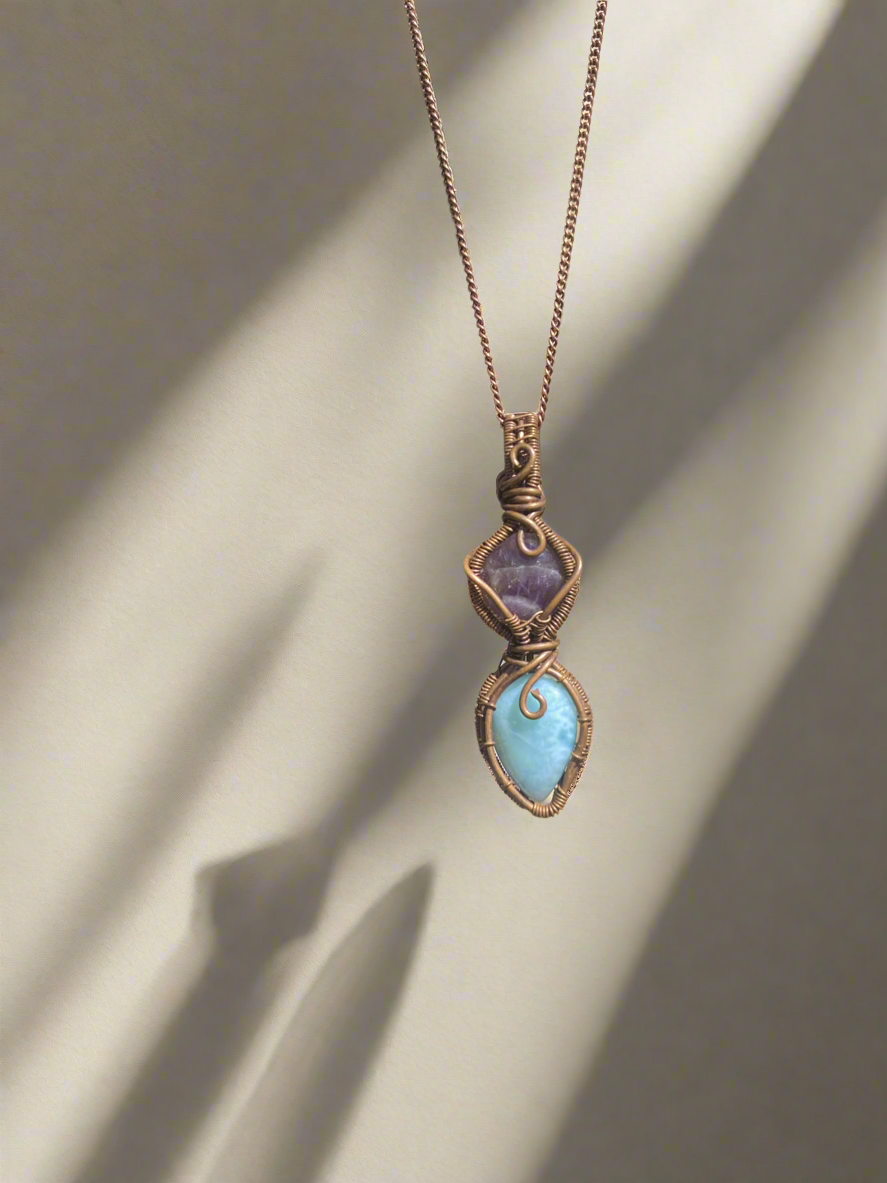 Amethyst and Larimar in Copper