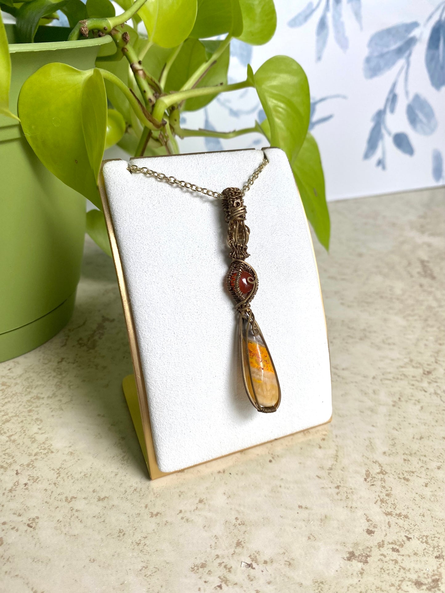 Energy Triplet Pendant Featuring Citrine, Carnelian, and Bumblebee Jasper