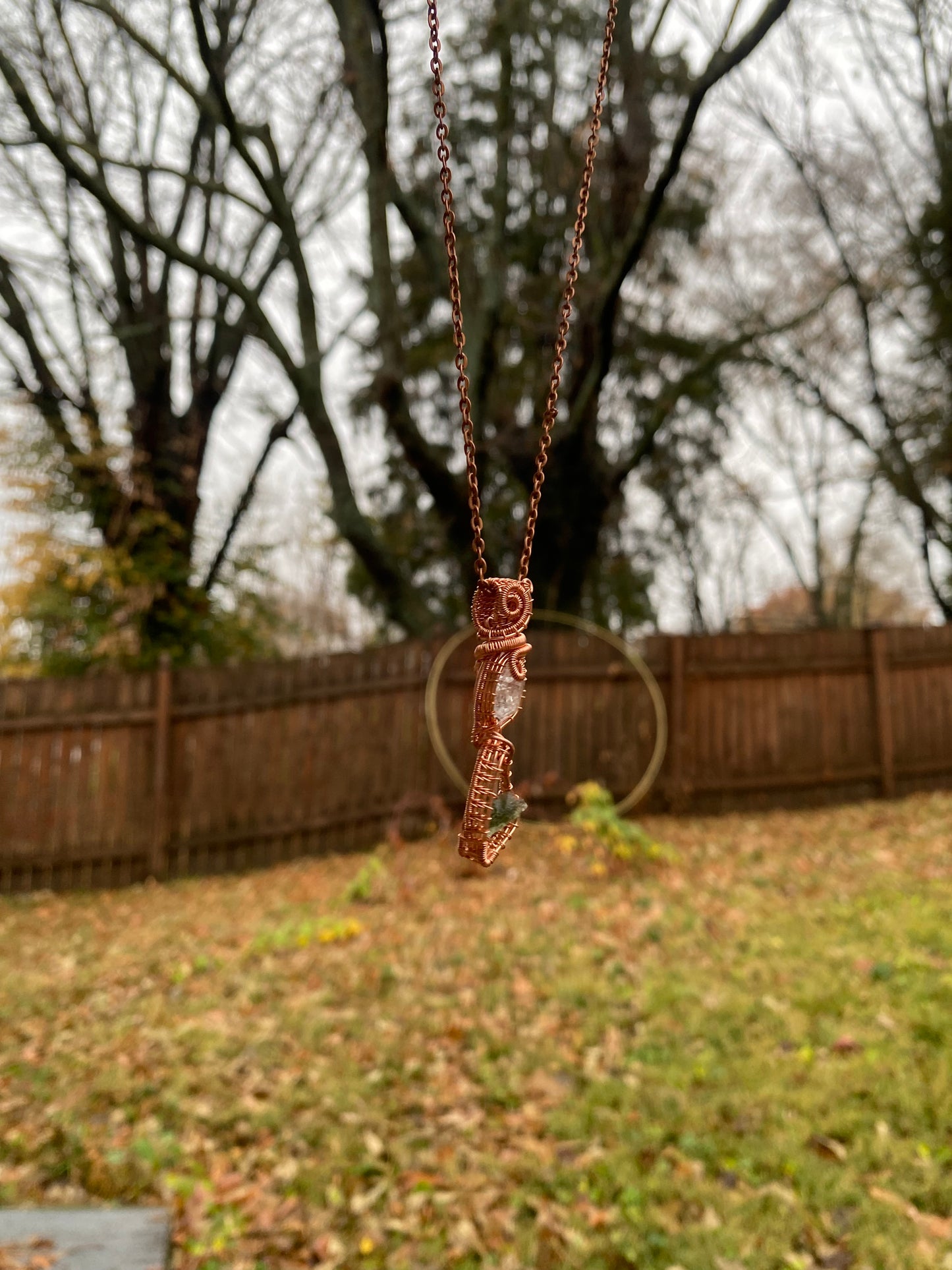 Moldavite and Herkimer Diamond Pendant