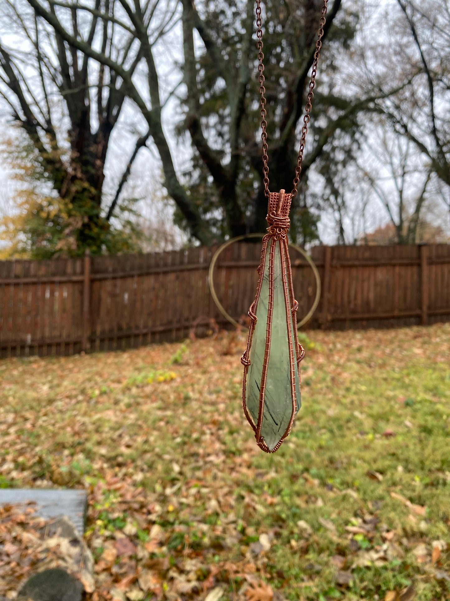Prehnite with Epidote Point Large Pendant