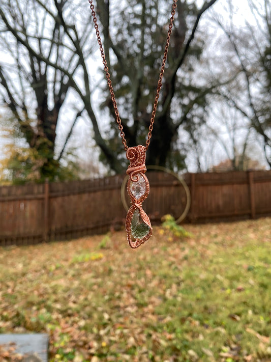 Moldavite and Herkimer Diamond Pendant