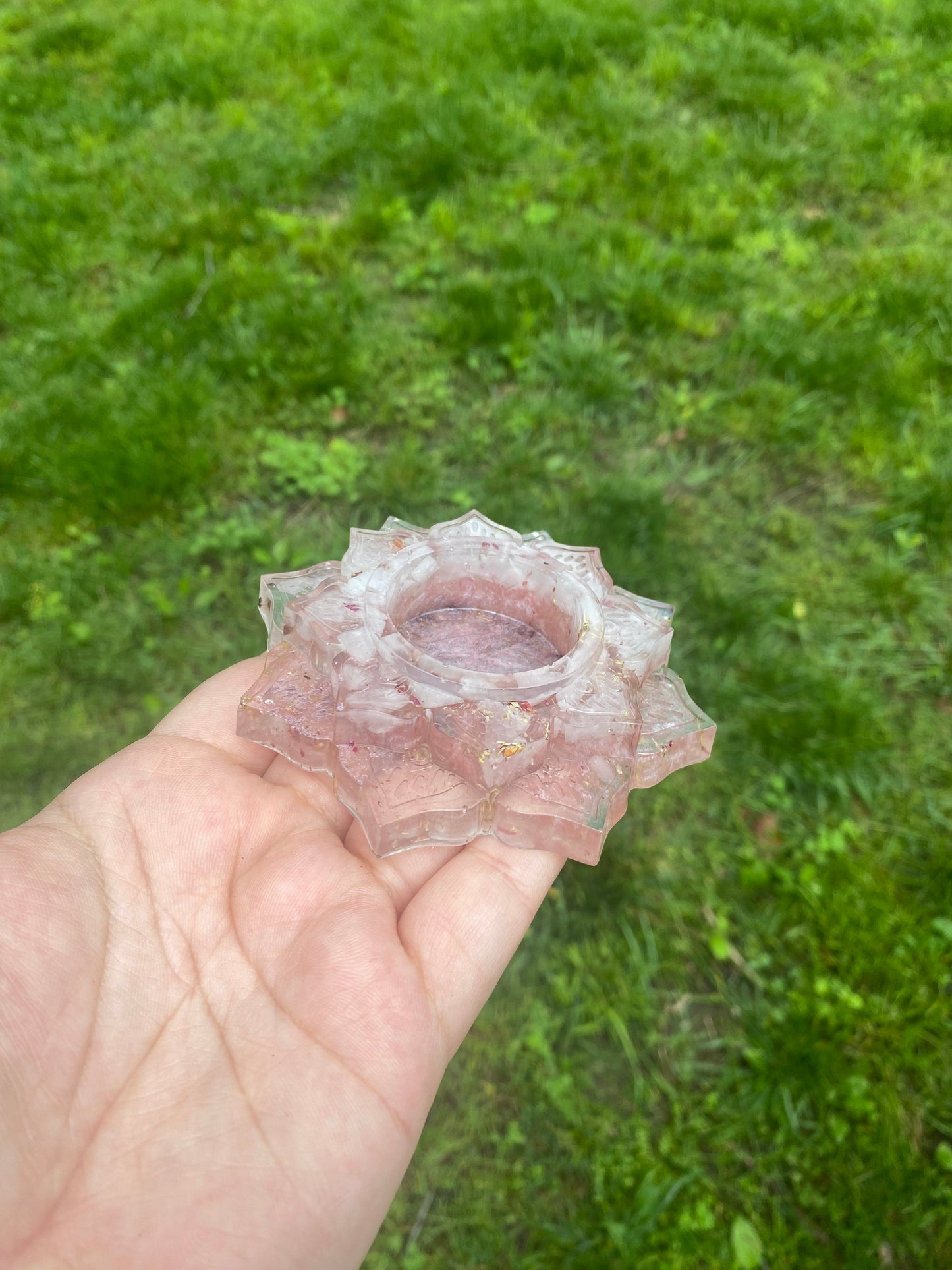 Enchanted Candle Holder: Self-Love Enchantment Candle Holder with Rose Quartz, Yarrow, Rose Petals, and Pink Mica