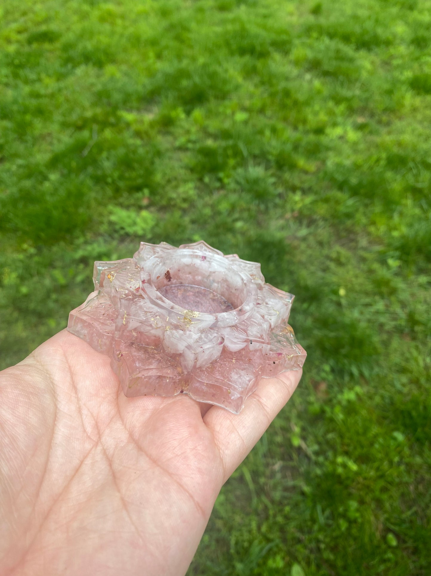 Enchanted Candle Holder: Self-Love Enchantment Candle Holder with Rose Quartz, Yarrow, Rose Petals, and Pink Mica