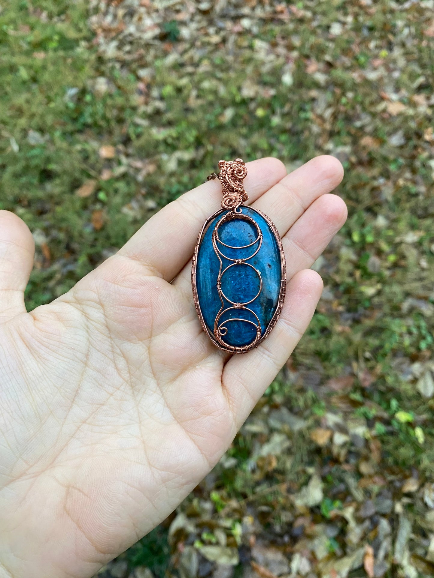Blue Apatite Triple Moon Goddess Large Pendant