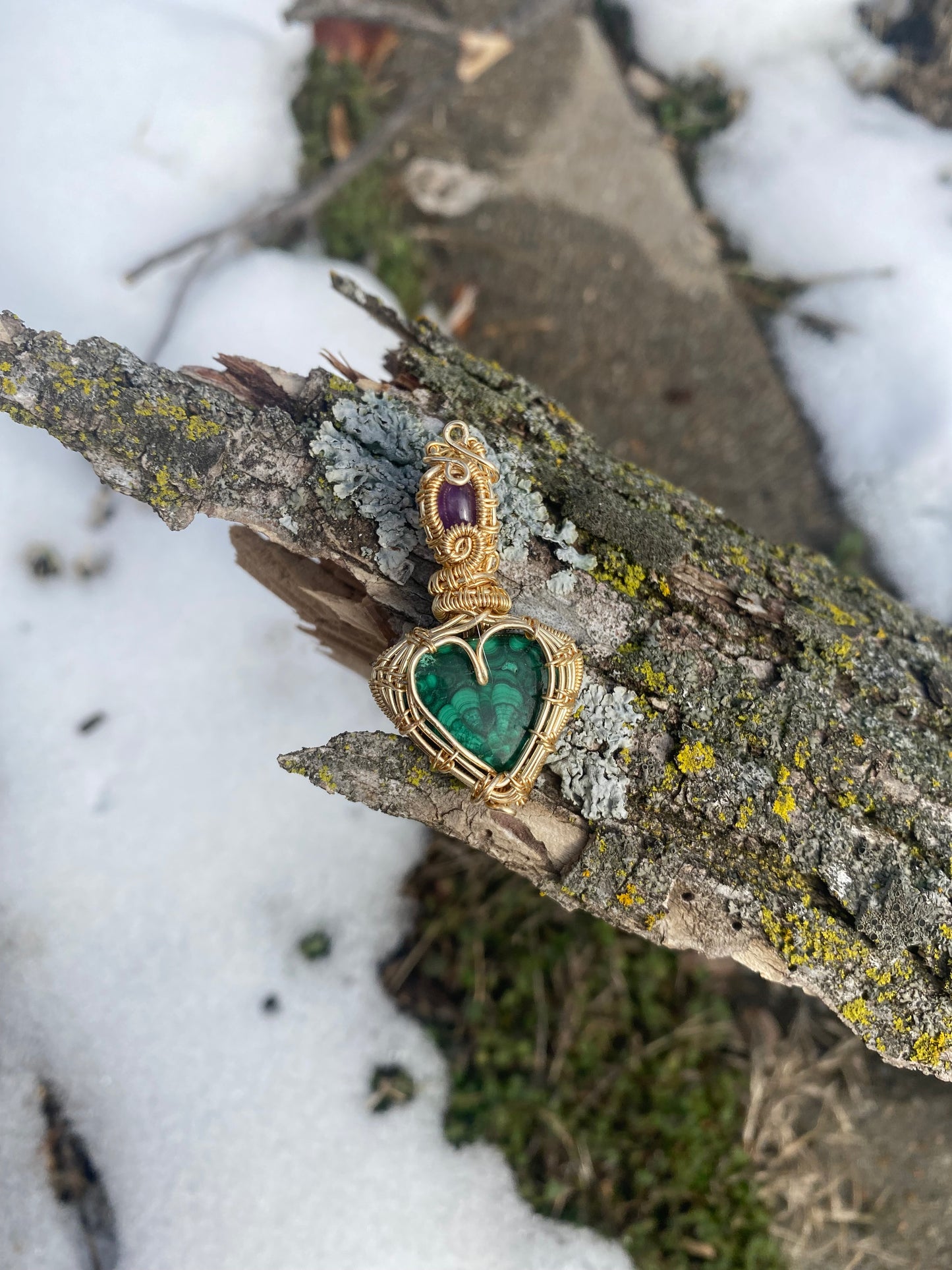 Balanced Love Malachite and Amethyst Crystal Necklace