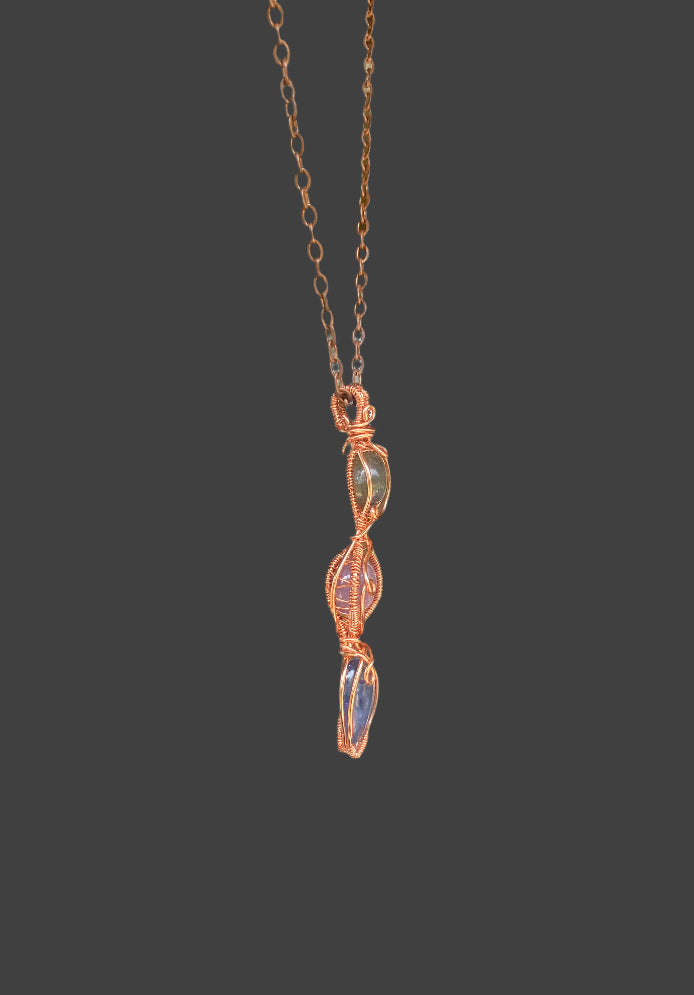 Blue Kyanite, Amethyst, and Labradorite Triple Stack in Copper