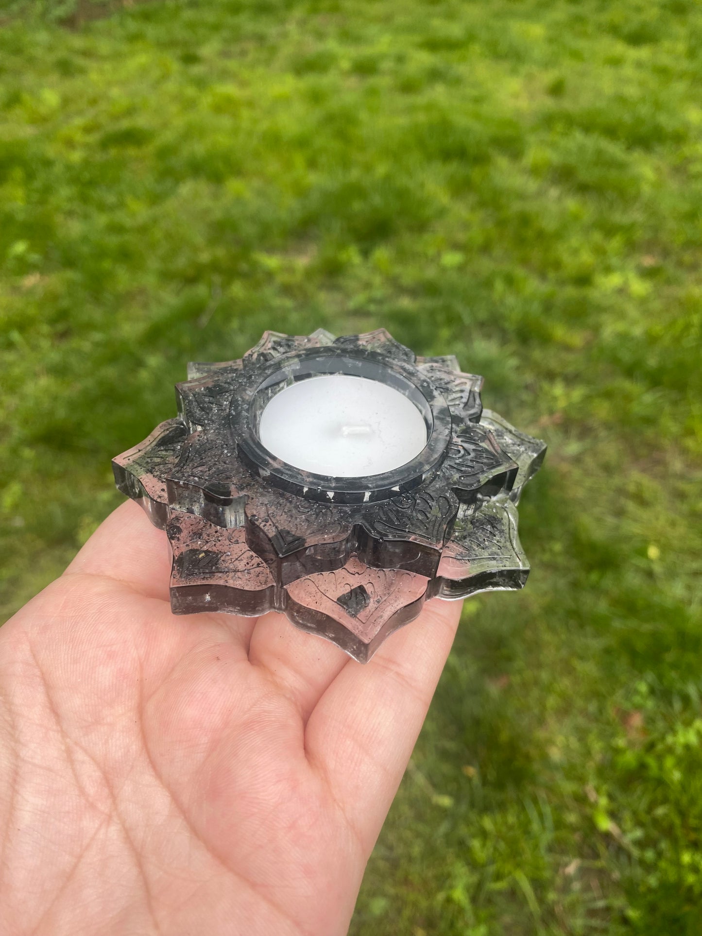 Enchanted Candle Holder: Protection Candle Holder with Black Tourmaline, Obsidian, Dead Sea Salt, and Charcoal