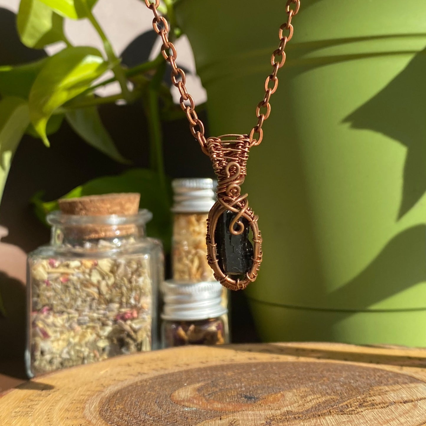 Black Tourmaline Handcrafted Copper Wire-Wrapped  Pendant