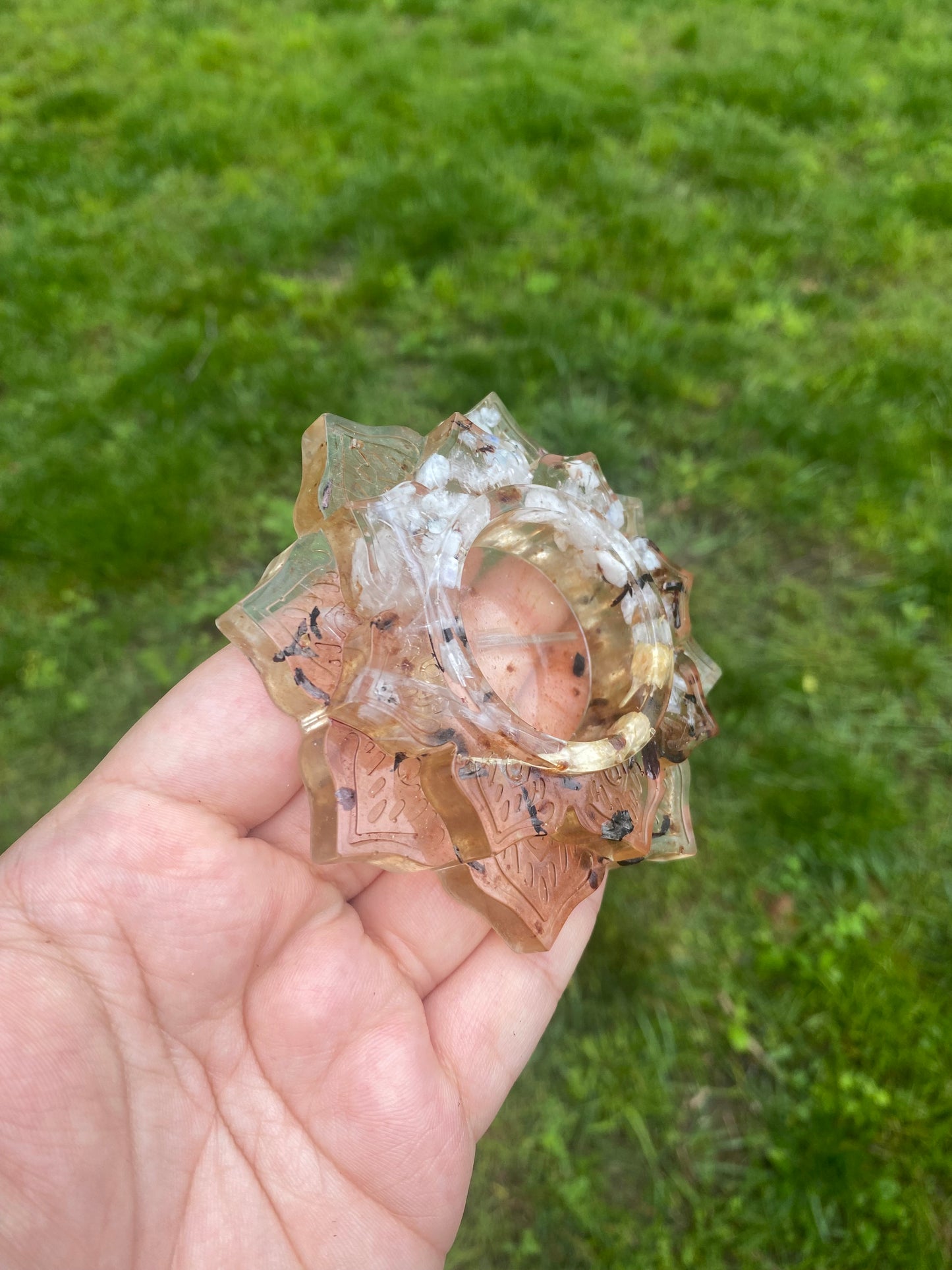 Enchanted Candle Holder: Celestial Moonlight Candle Holder with Rainbow Moonstone, Selenite, and Moonlit Botanicals