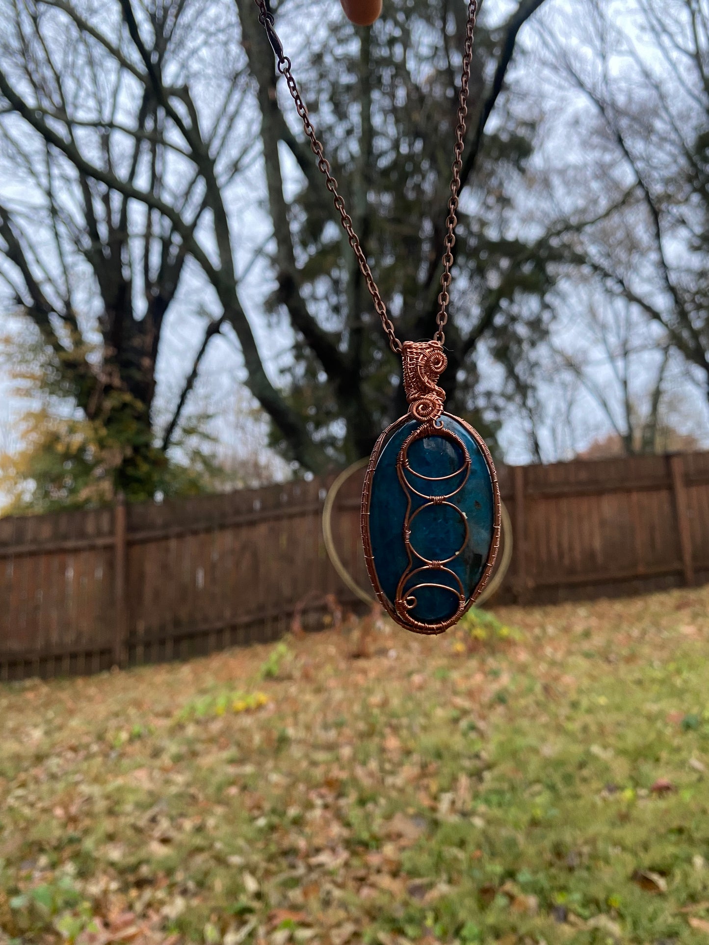 Blue Apatite Triple Moon Goddess Large Pendant