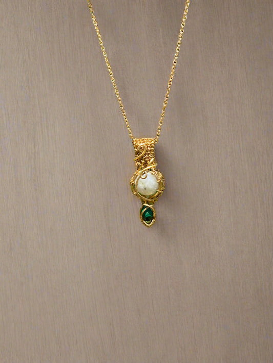 Rainbow Moonstone and Malachite in Brass