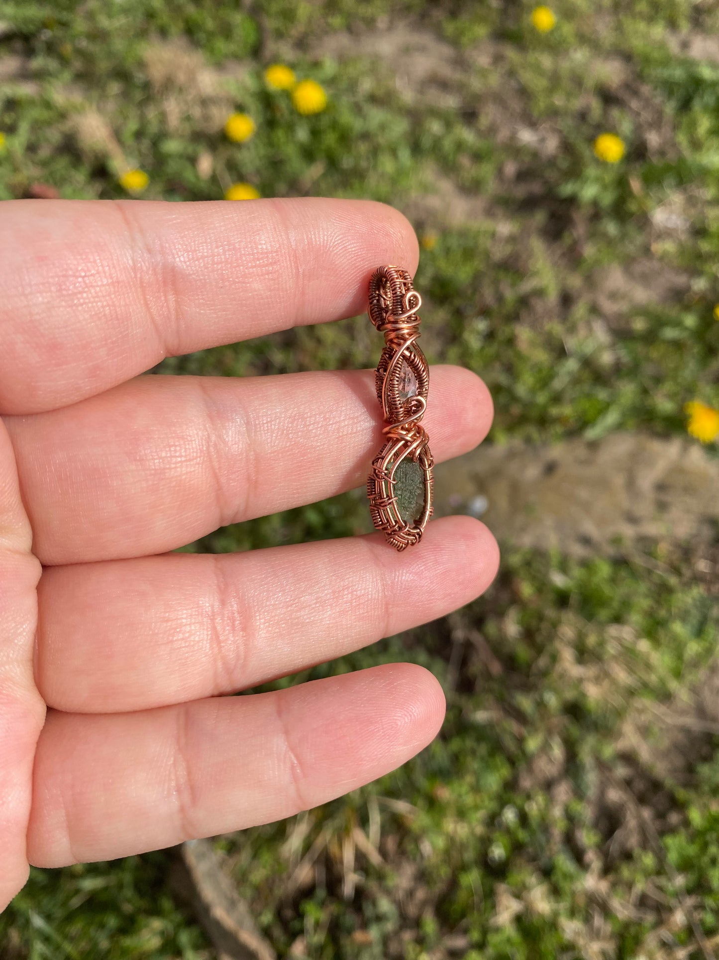 Moldavite and Herkimer Diamond Pendant