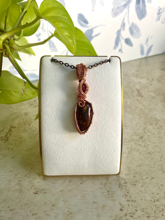 Carnelian and Fire Quartz Wire Wrapped Pendant