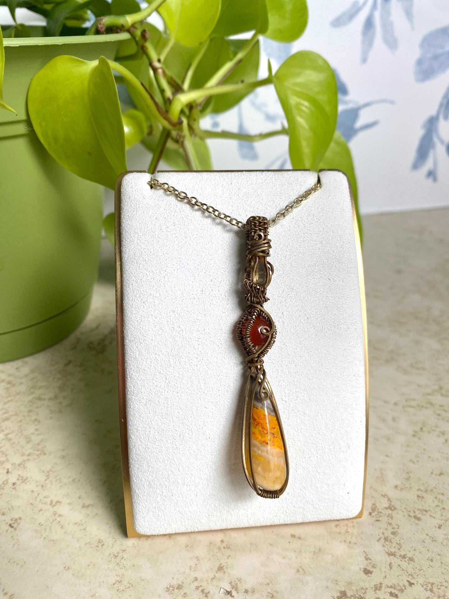 Energy Triplet Pendant Featuring Citrine, Carnelian, and Bumblebee Jasper