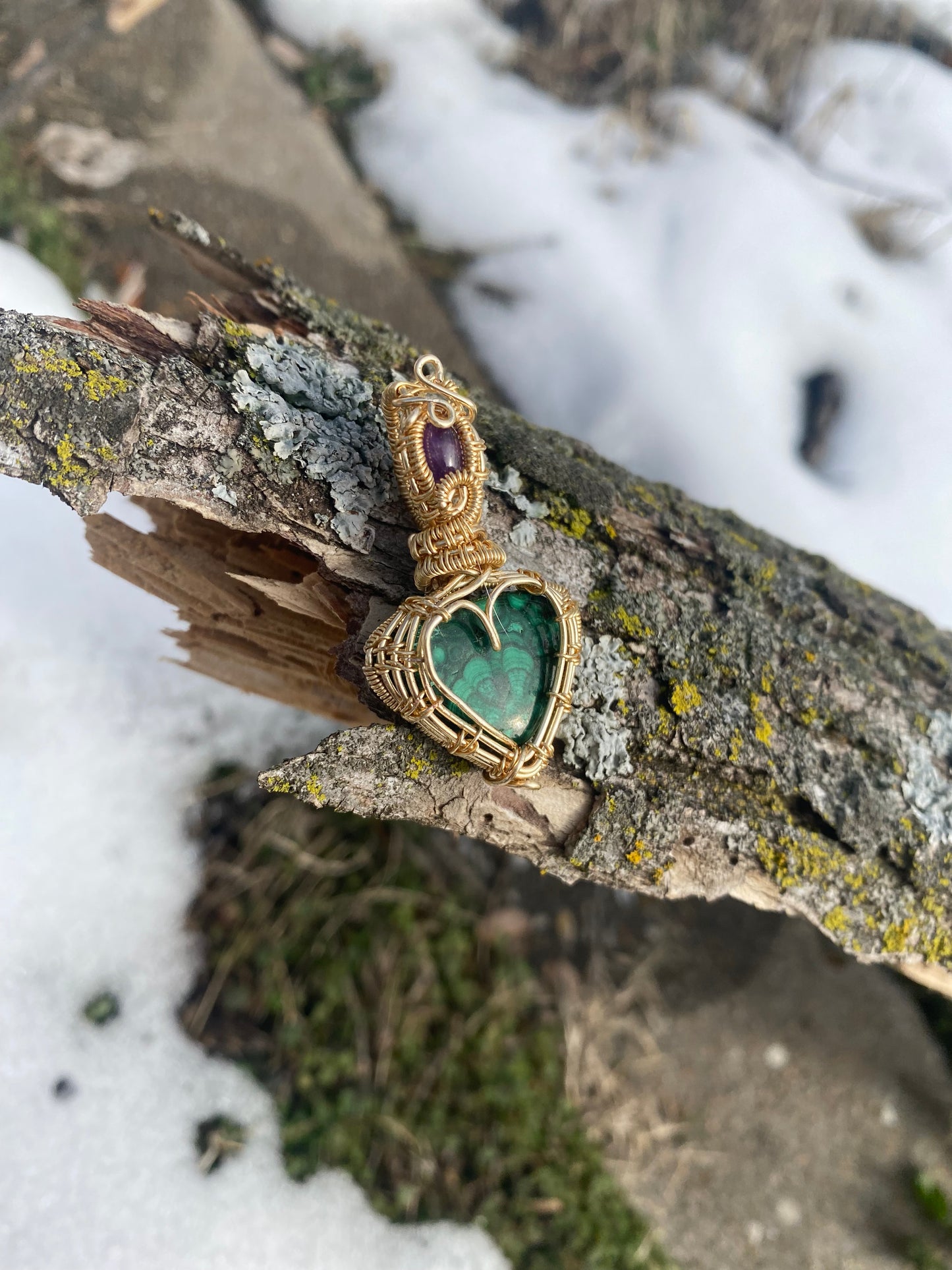 Balanced Love Malachite and Amethyst Crystal Necklace