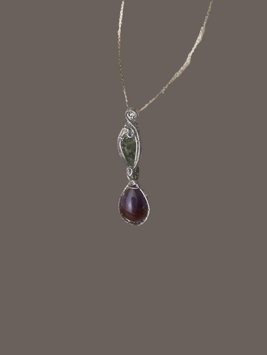 Moldavite and Super 7 in Sterling Silver