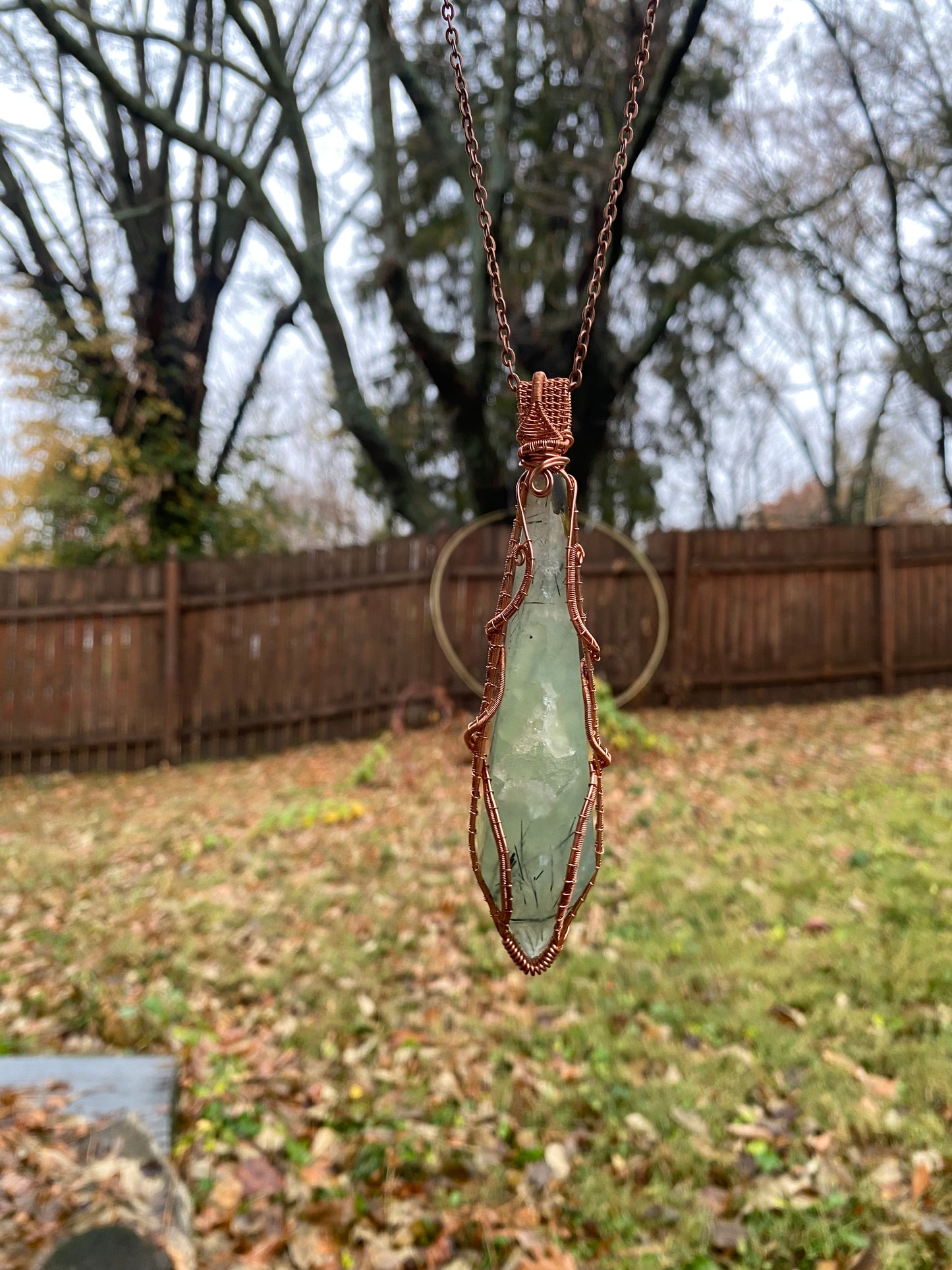 Prehnite with Epidote Point Large Pendant