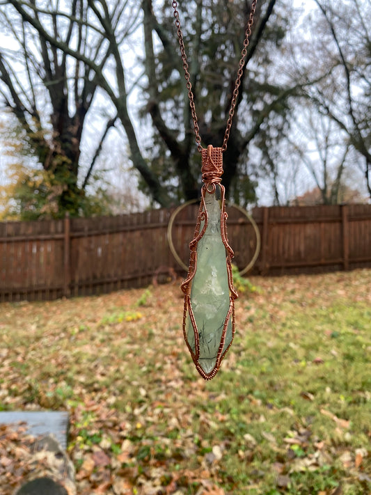 Prehnite with Epidote Point Large Pendant