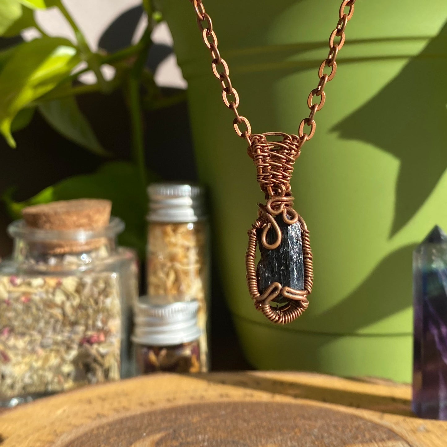Black Tourmaline Handcrafted Copper Wire-Wrapped  Pendant