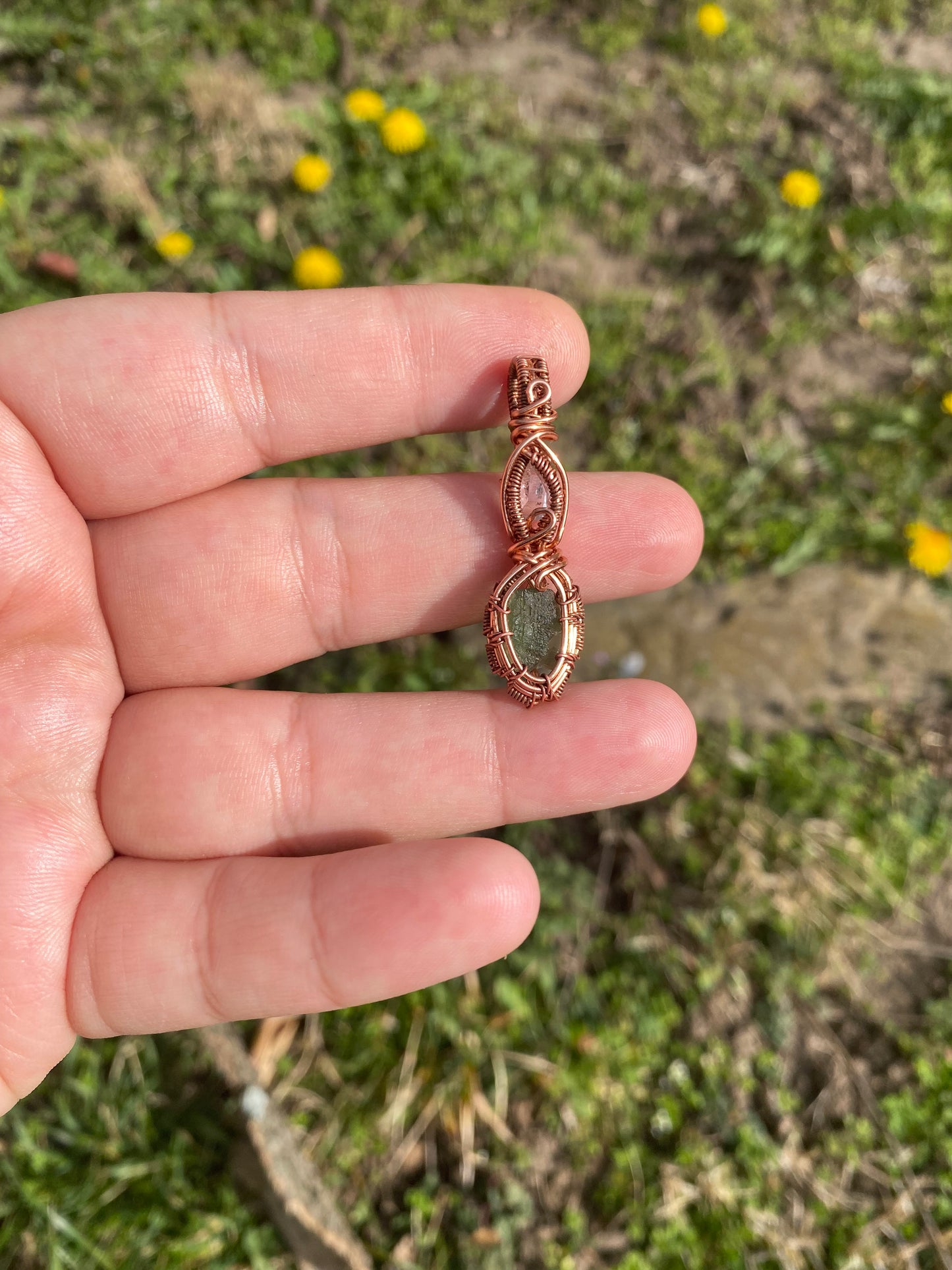 Moldavite and Herkimer Diamond Pendant