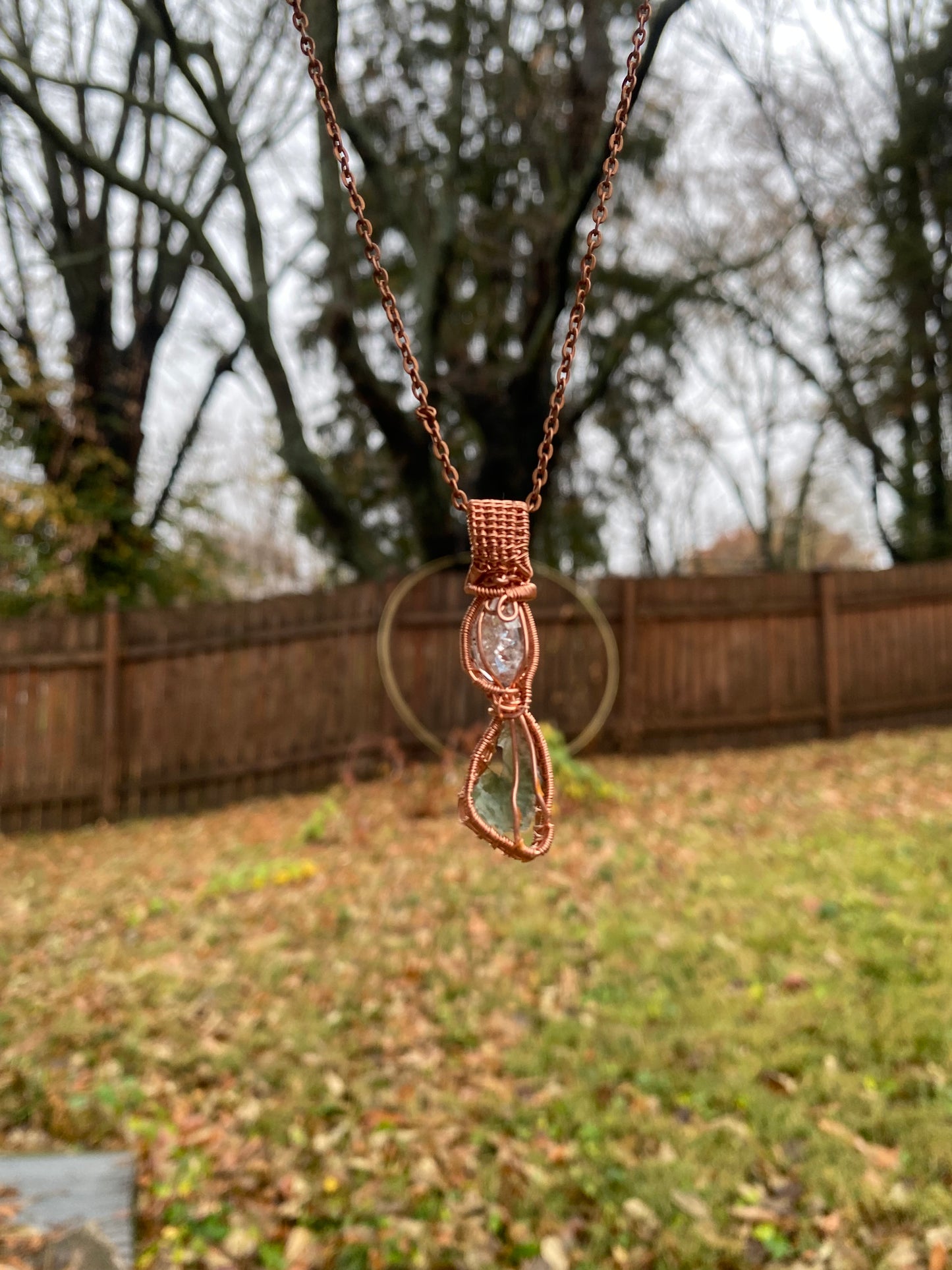 Moldavite and Herkimer Diamond Pendant