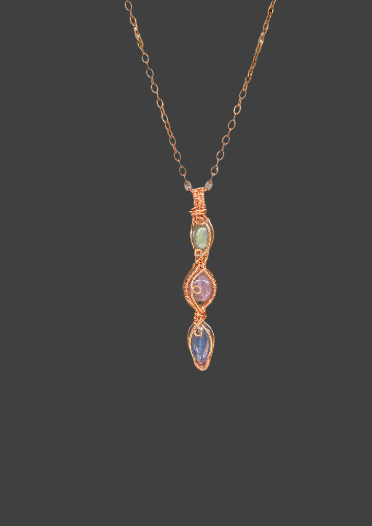Blue Kyanite, Amethyst, and Labradorite Triple Stack in Copper