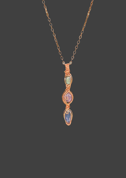 Blue Kyanite, Amethyst, and Labradorite Triple Stack in Copper