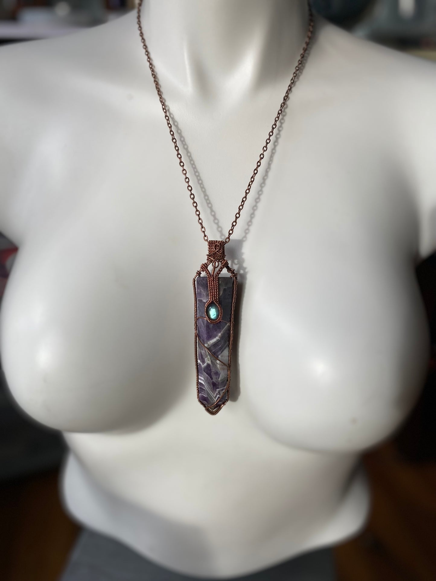 Amethyst Tower and Labradorite in Copper