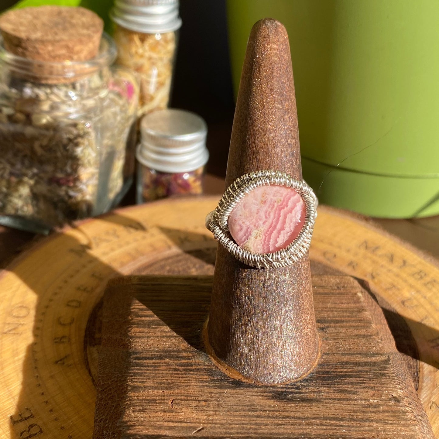 Pretty in Pink: Wire-Wrapped Rhodochrosite Ring (Size 8)