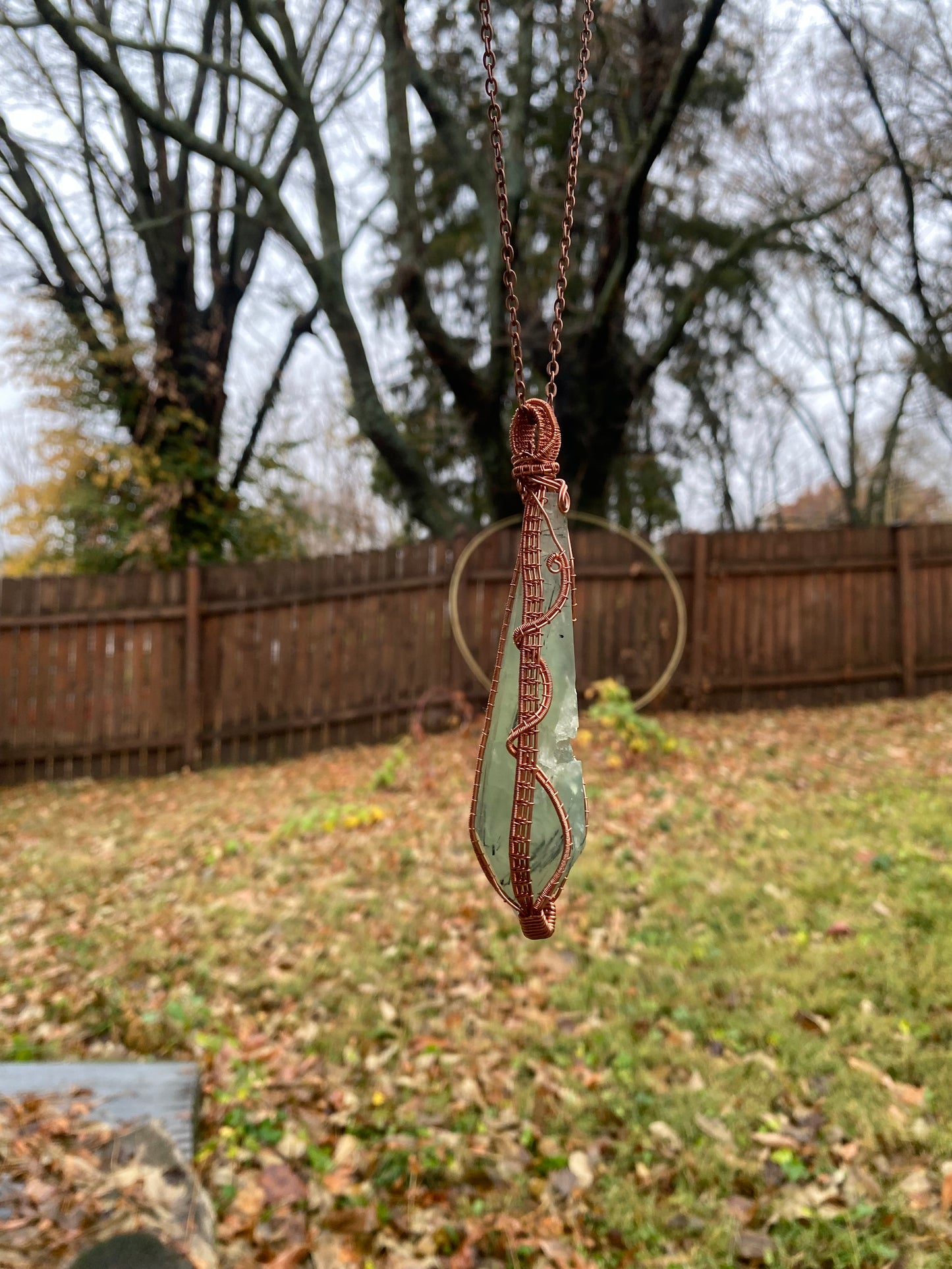 Prehnite with Epidote Point Large Pendant