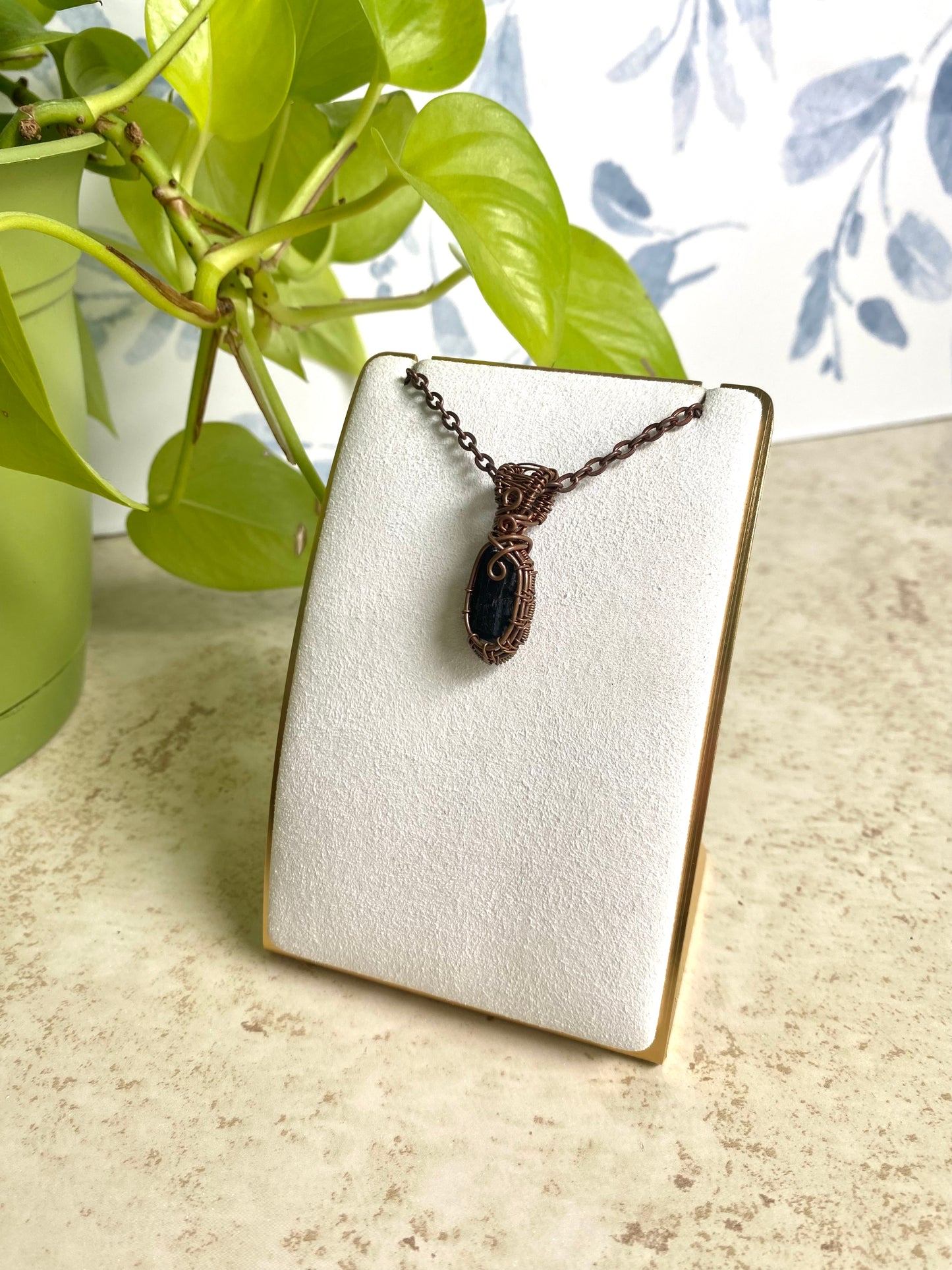 Black Tourmaline Handcrafted Copper Wire-Wrapped  Pendant